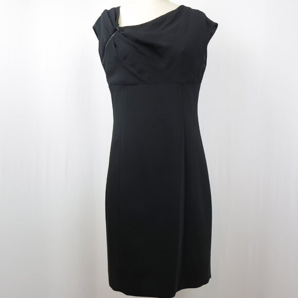 NWT T Tahari "Kidman" Black Dress Asymmetrical Neckline Ruched Bodice Size 8 - Picture 1 of 13
